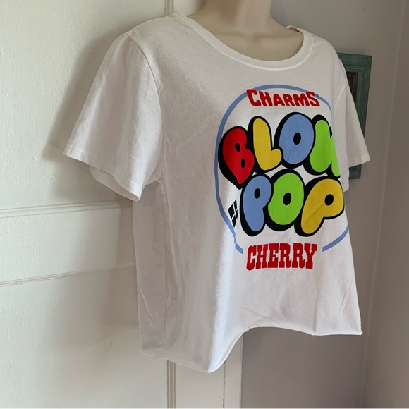 Cherry Blow Pop Graphic T-shirt Tootsie Roll Charms Cut Off Short Sleeve - Picture 2 of 6